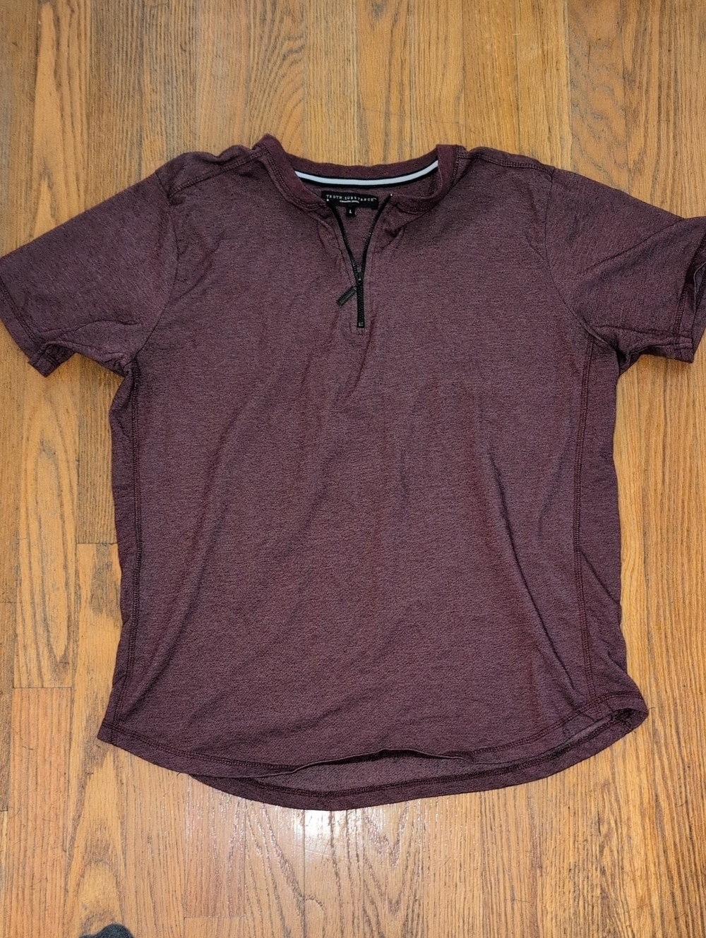 Men's Short-Sleeve Zip Henley Tee in Maroon by Unknown Brand